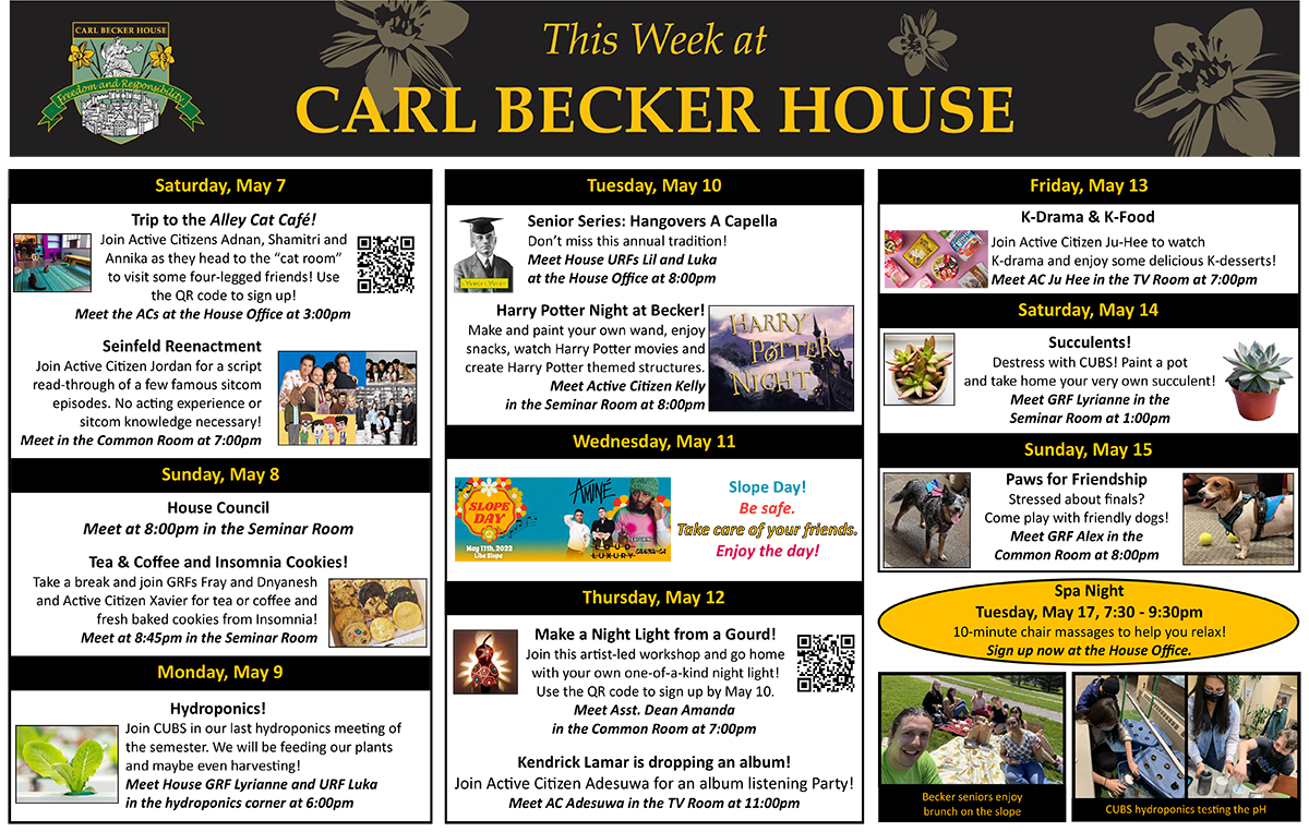 Events in Carl Becker House This Week